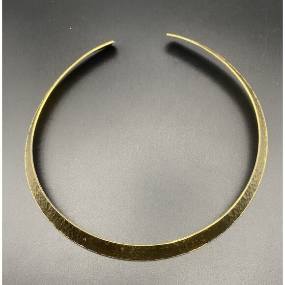 Hammered Gold Tone Torque Collar Necklace 13" Choker Boho Minimalist Layering - Picture 3 of 5